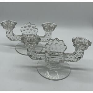 Vintage Fostoria “American” Double Flat Foot Candlestick Holder Stem 2056 Pair